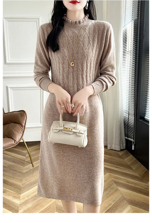 VILZSTUDIOS Cozy Wool High Neck Knitted Midi Dress