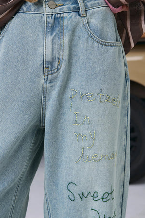 VILZSTUDIOS Embroidered Loose Straight Leg Jeans