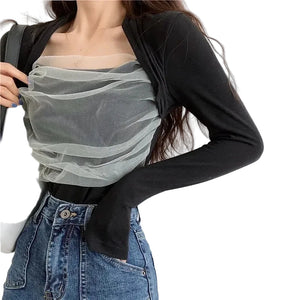 VILZSTUDIOS Slim Fit Mesh Long Sleeve Top