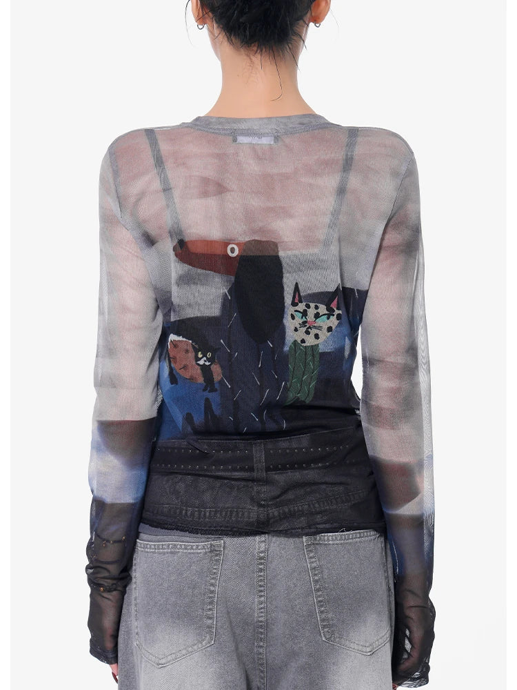 VILZSTUDIOS Colorful Graffiti Print Graphic Long Sleeve Top
