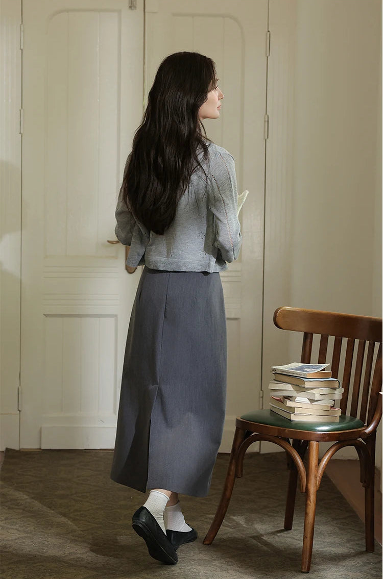 VILZSTUDIOS Casual Gray Knitted Long Sleeve Cardigan