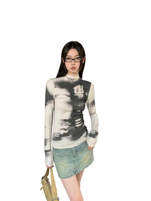 VILZSTUDIOS Beige Designer Print Long Sleeve Top