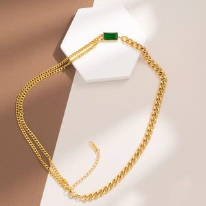 VILZSTUDIOS Classic Emerald Asymmetric Chain Necklace