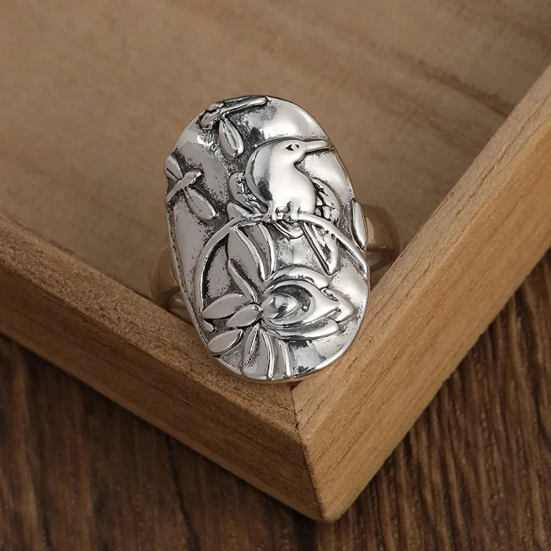 VILZSTUDIOS Exquisite Vintage Silver Flower Party Ring