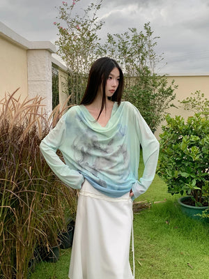 VILZSTUDIOS Gradient Oversize Graphic Long Sleeve Top
