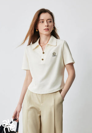 VILZSTUDIOS Stylish Women Polo Collar Letter T-Shirt