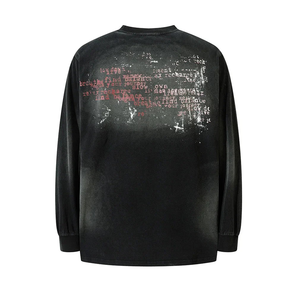 VILZSTUDIOS Vintage Distressed Graphic Print Long T-Shirt