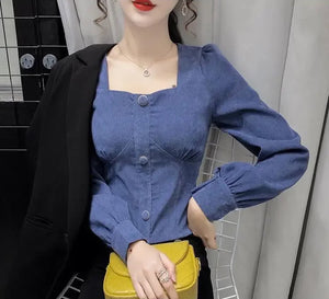 VILZSTUDIOS Cozy Corduroy Long Sleeve Women Blouse