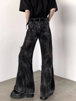 VILZSTUDIOS Black Washed Stacked Flare Denim Jeans