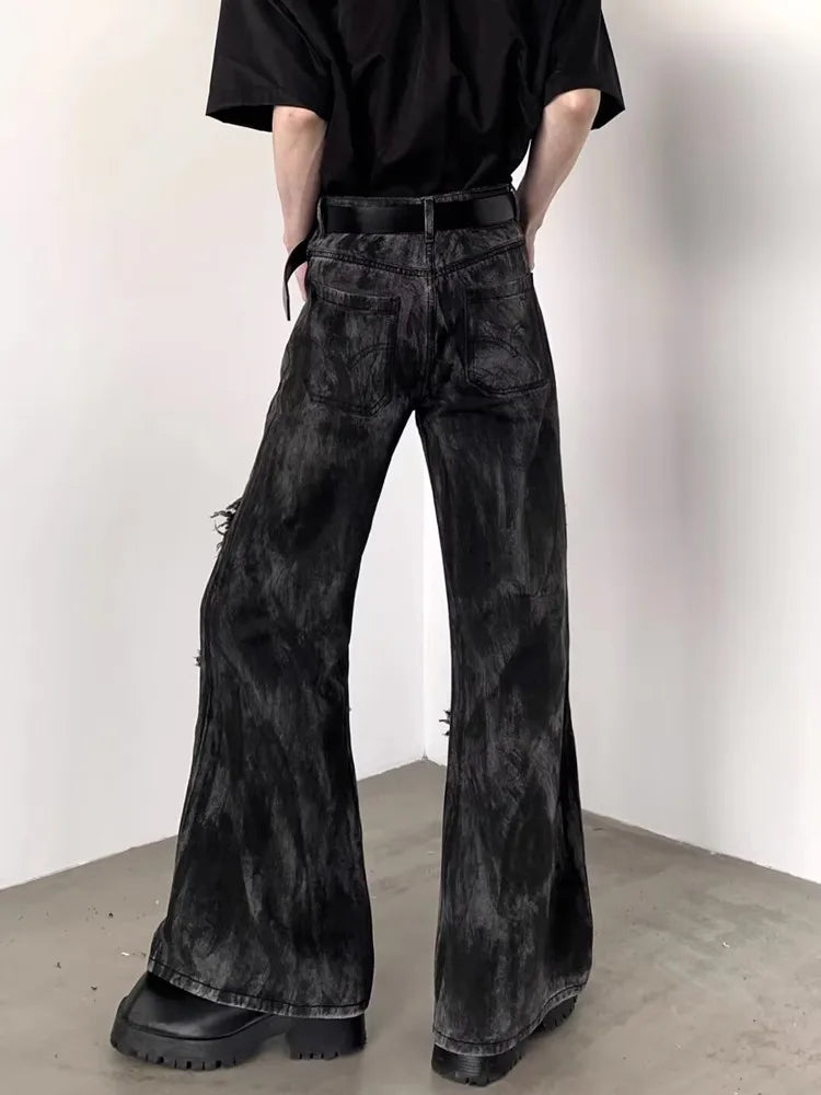 VILZSTUDIOS Black Washed Stacked Flare Denim Jeans
