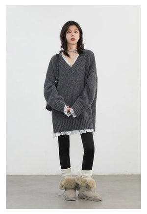 VILZSTUDIOS Casual Loose V-Neck Knit Sweater