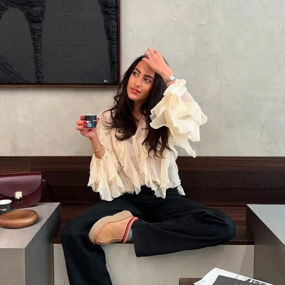 VILZSTUDIOS Yenkye Semi Sheer Ruffle Blouse