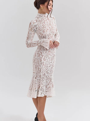 VILZSTUDIOS Elegant Floral Lace Long Sleeve Dress