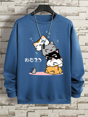 VILZSTUDIOS Cute Sleepy Stacked Cats Sweater
