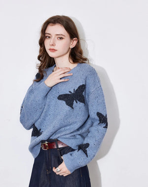 VILZSTUDIOS Butterfly Bead Jacquard Sweater