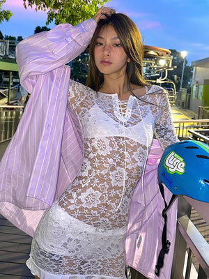 VILZSTUDIOS Elegant White Lace Off Shoulder Dress