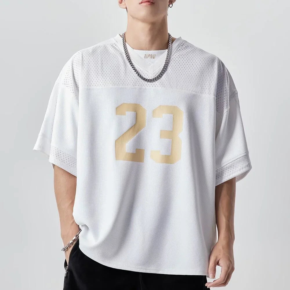 VILZSTUDIOS Vintage Patchwork American Sports Casual T-Shirt