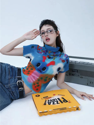 VILZSTUDIOS Graphic Butterfly Pleats T-Shirt