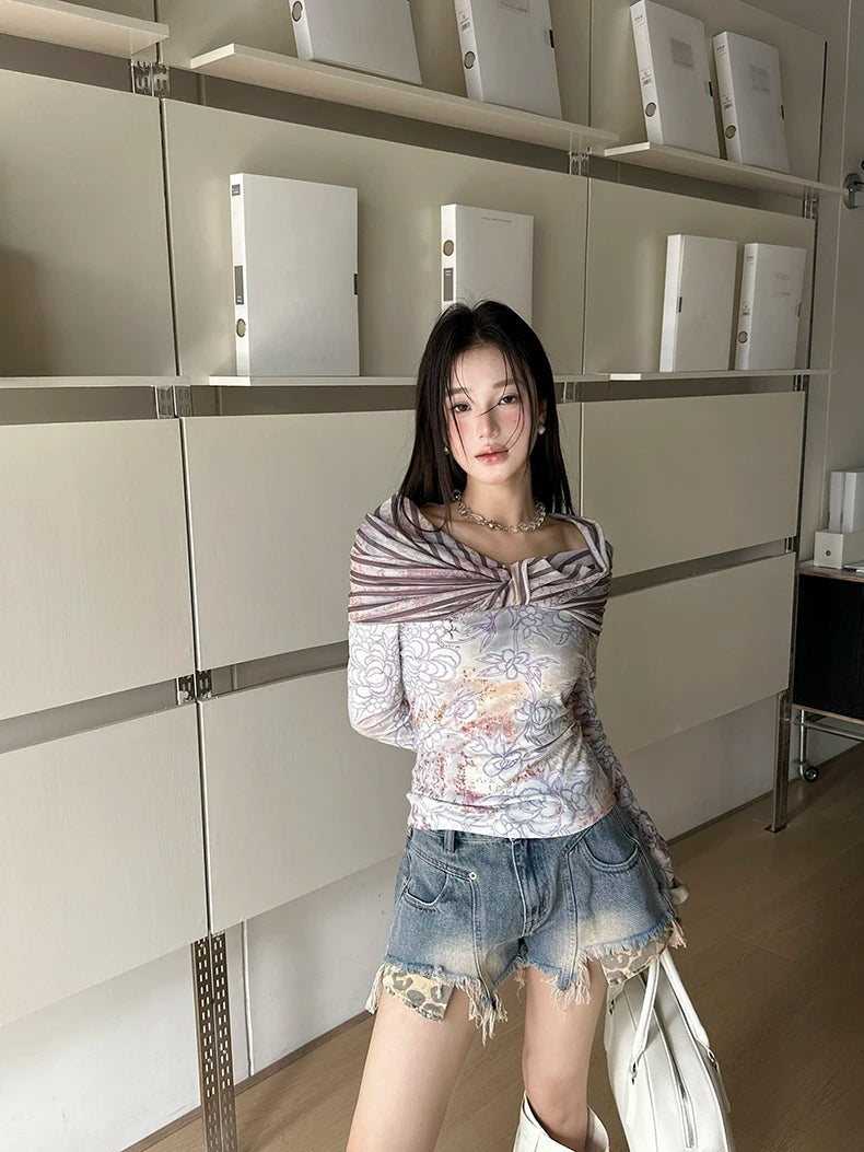 VILZSTUDIOS Lilac Floral Print Long Sleeve Top