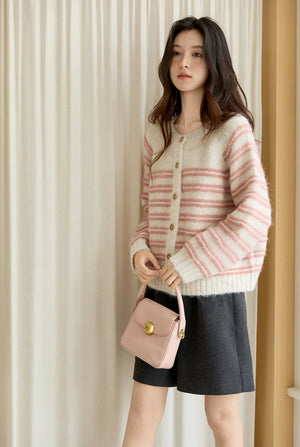 VILZSTUDIOS Pink Striped Wool Cardigan
