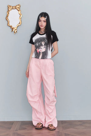 VILZSTUDIOS Sweet Cool Pink Casual Parachute Pants