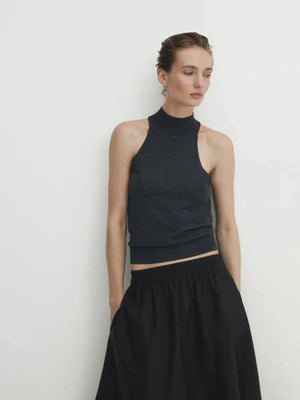 VILZSTUDIOS High Neck Knitted Cropped Halter Top