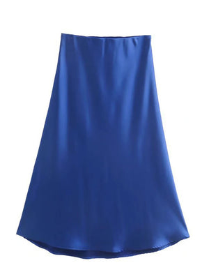 VILZSTUDIOS Elastic Waist Satin A-Line Skirt