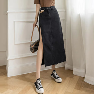 VILZSTUDIOS Vintage Denim Midi Skirt With Slit