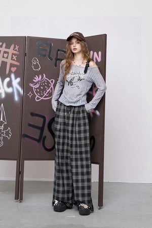 VILZSTUDIOS Streetwear Plaid Wide Leg Lounge Pants