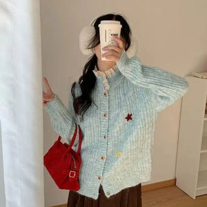 VILZSTUDIOS Stylish Ruffled Lace Collar Knit Cardigan