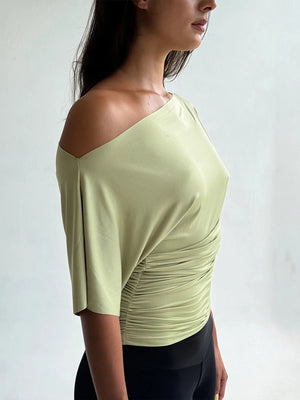 VILZSTUDIOS Green Sexy One Shoulder Slim T-Shirt
