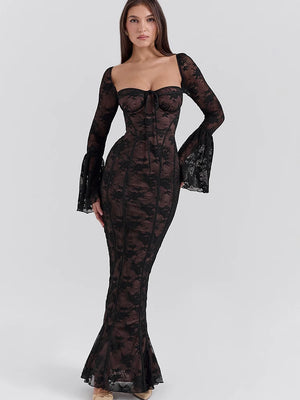 VILZSTUDIOS Elegant Black Lace Up Maxi Dress