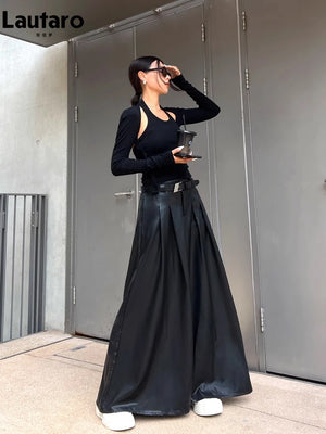 VILZSTUDIOS Luxury Black Pleated Maxi Skirt