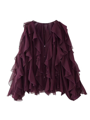 VILZSTUDIOS Yenkye Semi Sheer Ruffle Blouse