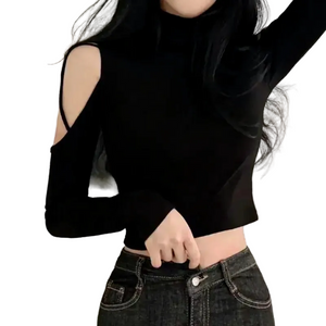 VILZSTUDIOS Sexy Hollow Out Turtleneck Long Sleeve Top