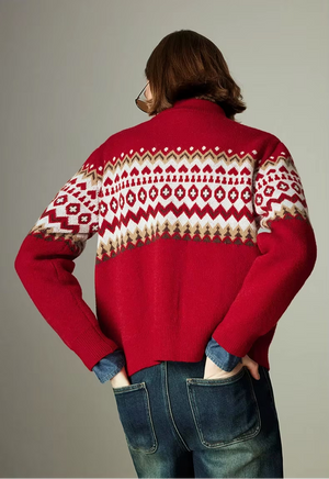 VILZSTUDIOS Vintage Nordic Stand Collar Cardigan