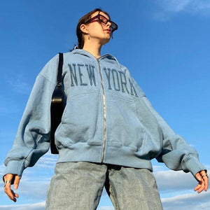VILZSTUDIOS 90s aesthetic zip-up hoodie with embroidery