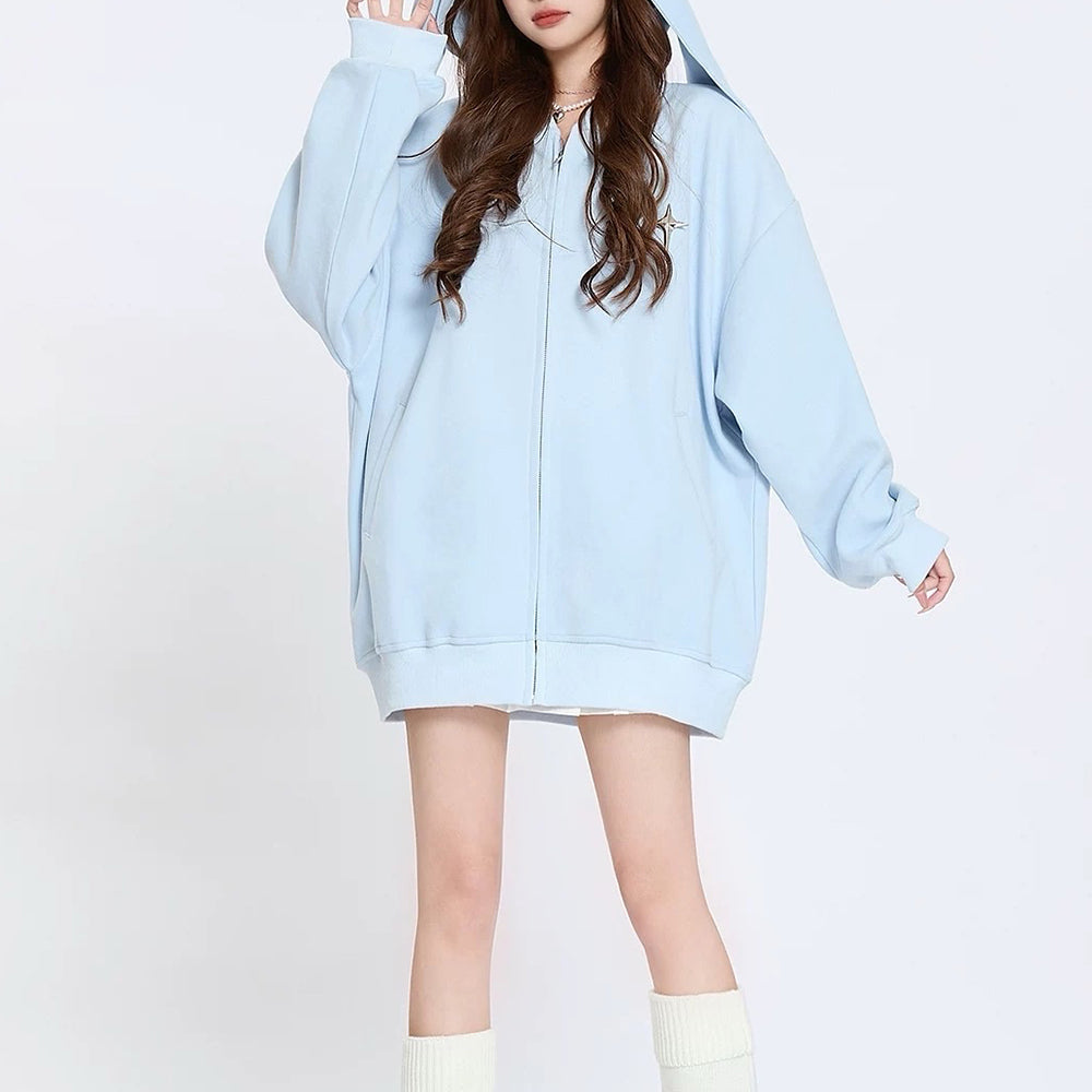 VILZSTUDIOS Aesthetic oversized hoodie with bunny ears and embroidered star