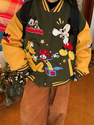 VILZSTUDIOS Aesthetic varsity jacket with cartoon embroidery