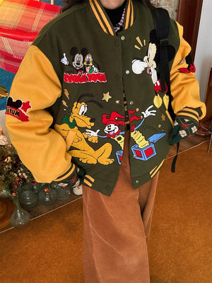 VILZSTUDIOS Aesthetic varsity jacket with cartoon embroidery