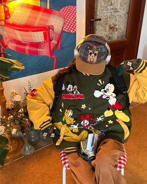 VILZSTUDIOS Aesthetic varsity jacket with cartoon embroidery