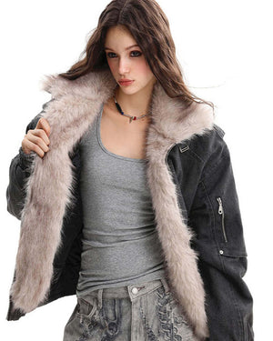 VILZSTUDIOS Aesthetic bomber jacket with faux fur trim