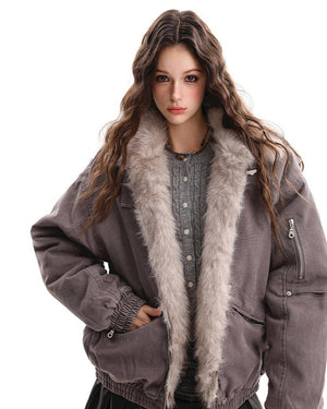 VILZSTUDIOS Aesthetic bomber jacket with faux fur trim