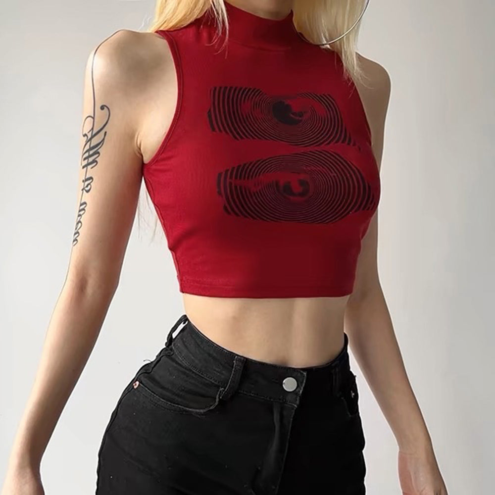 VILZSTUDIOS Aesthetic grunge eyes print crop top