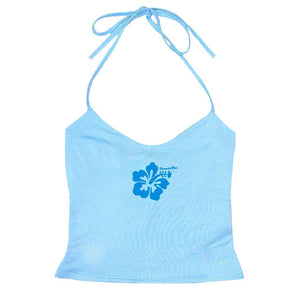 VILZSTUDIOS Aesthetic halter top with hibiscus flower design