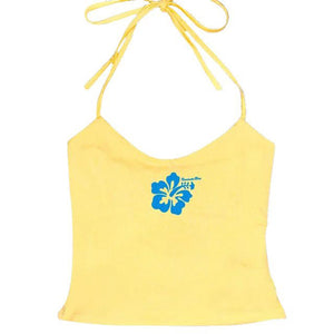 VILZSTUDIOS Aesthetic halter top with hibiscus flower design