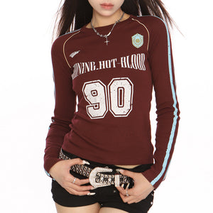 VILZSTUDIOS Stylish long sleeve top with number graphic and stripe details