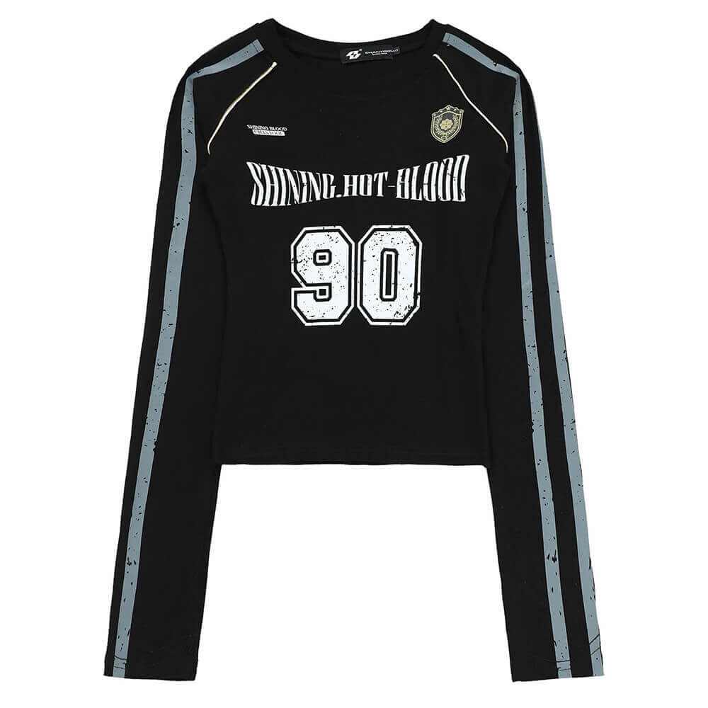 VILZSTUDIOS Stylish long sleeve top with number graphic and stripe details