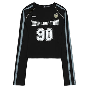 VILZSTUDIOS Stylish long sleeve top with number graphic and stripe details