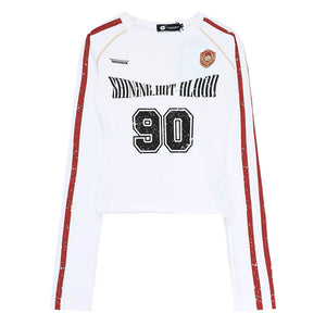 VILZSTUDIOS Stylish long sleeve top with number graphic and stripe details